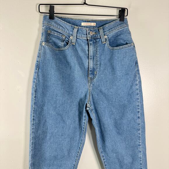 Levi's High Waisted Taper Jeans Vintage 70s Dark Wash Blue Cotton Womens Size 28 - Picture 2 of 10